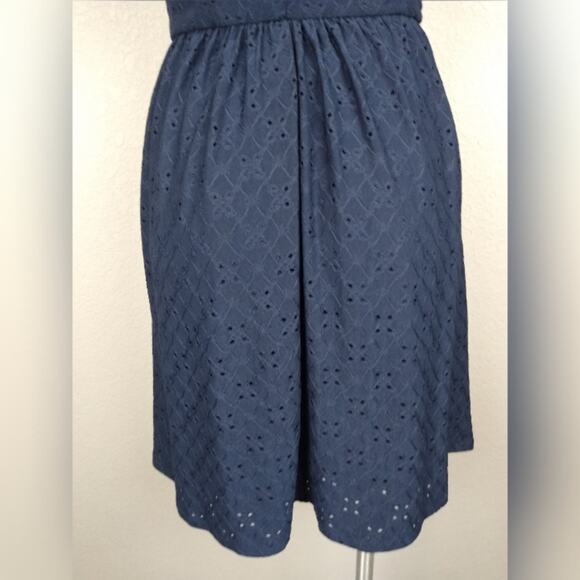 Maurices Eyelet Sleeveless Dress Navy Blue Size Small Spring Summer Wedding Mini - Picture 7 of 14